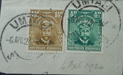 South Rhodesia 1924 Admiral One and a Halfpence with UMTALI (DCA) postmark dated 6 APR 1924