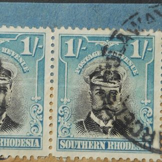 South Rhodesia 1924 Admiral One Shilling pair with PARCELS BULAWAYO (DC) postmark