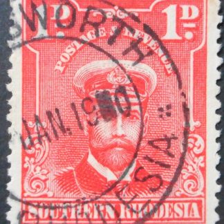 South Rhodesia 1924 Admiral One Penny with CHATSWORTH blank in year (DC) postmark