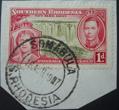 South Rhodesia 1937 Coronation One Penny with SOMABULA blank in year (DC) postmark