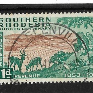 Southern Rhodesia Rhodes Centenary 1953 One Penny with GLENVILLE (DC) postmark