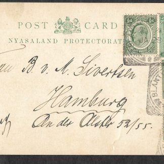 Nyasaland 1913 EVII Halfpenny uprated Post Card to Germany
