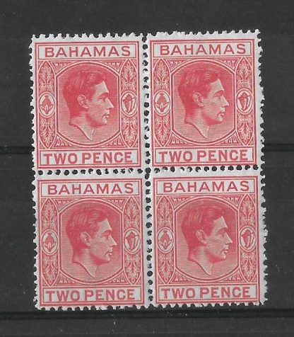 Bahamas 1938 GVI Two Pence Scarlet block with Short T flaw SG 152ba unmounted mint