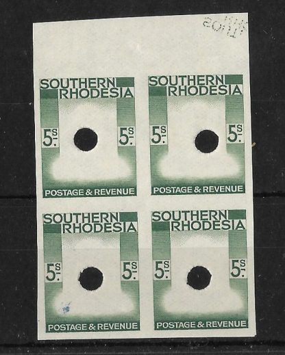 Southern Rhodesia 1937 GVI Five Shillings Imperforate plate proof Frame block unmounted mint