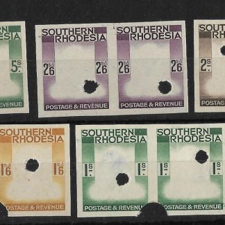 Southern Rhodesia 1937 GVI One to Five Shilling Imperforate Plate proof frames in pairs