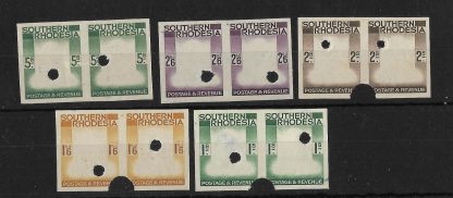 Southern Rhodesia 1937 GVI One to Five Shilling Imperforate Plate proof frames in pairs