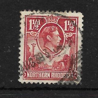 Northern Rhodesia 1938 GVI One and a Halfpence Carmine red with Tick Bird Flaw SG 29b used