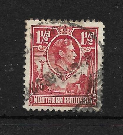 Northern Rhodesia 1938 GVI One and a Halfpence Carmine red with Tick Bird Flaw SG 29b used