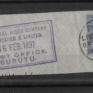 Niger Company Territories 1897 Two and Halfpence with Burutu postmark on piece Z47