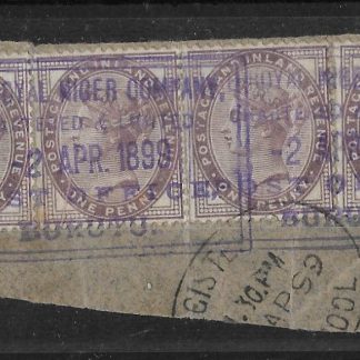Niger Company Territories 1899 QV One Penny Lilac strip with Burutu postmark SG Z57