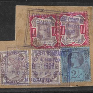 Niger Company Territories 1898 QV Ten Pence pair and other values on piece with Burutu postmark