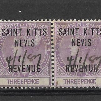St Kitts Nevis 1885 QV Three Pence strip SG R4 used
