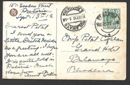 Rhodesia 1912 postcard from South Africa to Mr Coghlan, First prime minister of Southern Rhodesia