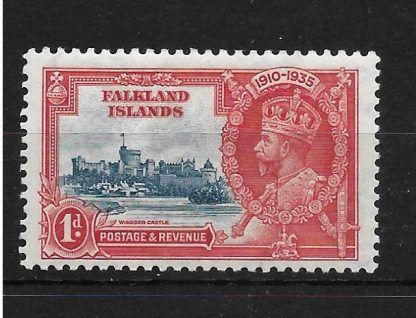 Falkland Islands 1935 GV Silver Jubilee One Penny with flagstaff on right turret SG 139d mint