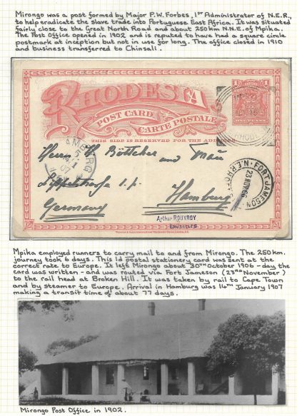 Northern Rhodesia 1907 HG 11 card used from Mpika to Germany - Image 3