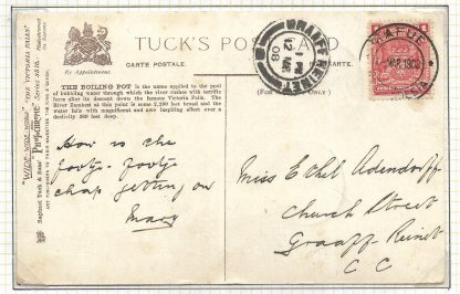 Northern Rhodesia 1908 postcard from Kafue to the Cape of Good Hope with Livingstone Station postmark