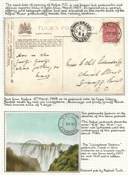 Northern Rhodesia 1908 postcard from Kafue to the Cape of Good Hope with Livingstone Station postmark - Image 2