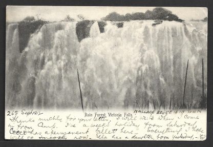 Rhodesia Victoria Falls postcard with Halfpence Double Head used to Kimberly