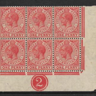Gibraltar 1921 GV One Penny plate block SG 90 unmounted mint