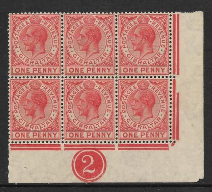 Gibraltar 1921 GV One Penny plate block SG 90 unmounted mint
