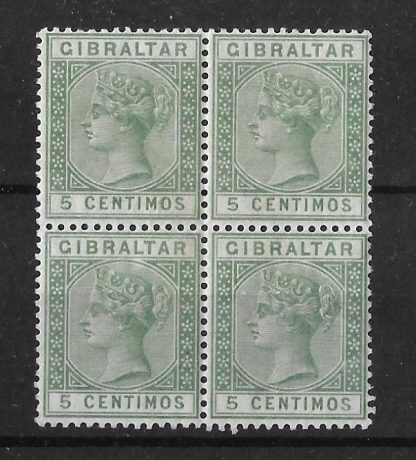 Gibraltar 1889 QV Five Centimos block SG 22 unmounted mint