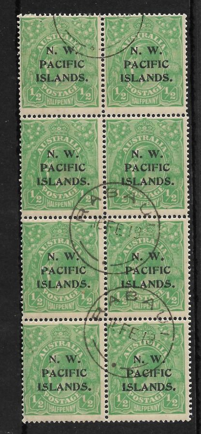 New Guinea 1915 Halfpenny block with all 3 settings SG 65 used