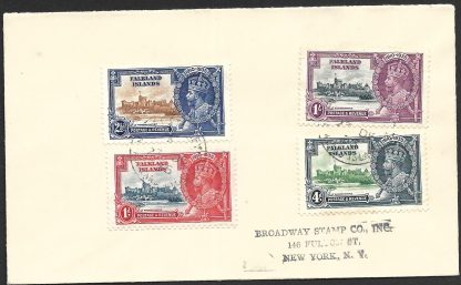Falkland Islands 1935 GV Silver Jubilee cover One Penny with Double Flagstaff flaw