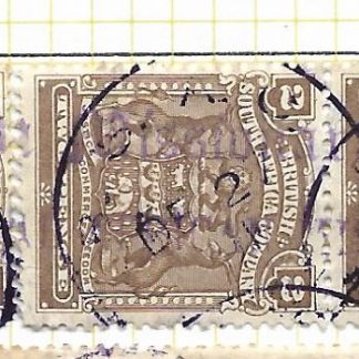 Rhodesia 1898 Two Pence strip with KAWIMBE BSAC in violet postmark