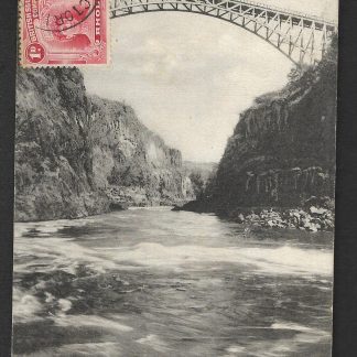 Rhodesia 1912 postcard of Victoria Falls with One Penny Double Head with Victoria Falls skeleton postmark