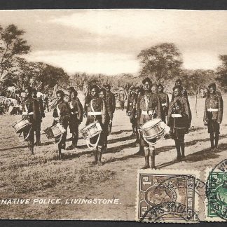 Northern Rhodesia 1929 dated postcard with unrecorded late date, depicting the Native band of the Police Livingstone