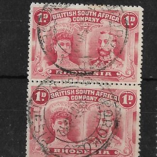 Rhodesia Double Head One Penny pair with MPOROKOSO (DC) postmark