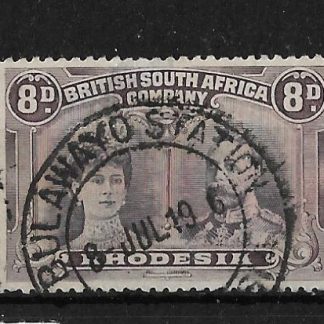 Rhodesia Double Head Eight Pence with BULAWAYO STATION missing 1 in year (DC) postmark