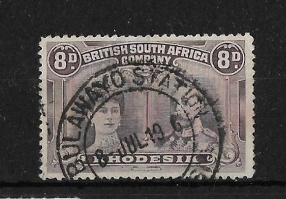 Rhodesia Double Head Eight Pence with BULAWAYO STATION missing 1 in year (DC) postmark
