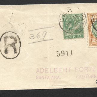 Antigua 1924 GV Registered cover to California USA at Five Pence rate