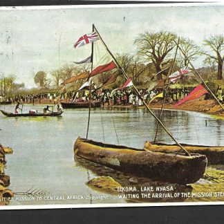 Nyasaland 1907 postcard awaiting of the Mission Steamer used in the UK