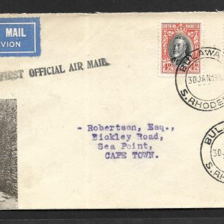 Southern Rhodesia 1932 First Flight Illustrated cover from Bulawayo to Cape Town