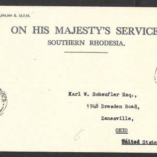 Southern Rhodesia 1947 OHMS cover to USA with Postal Service GPO with three digit year