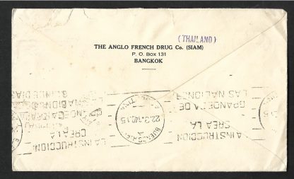 Thailand 1940 Anglo-French Drug Co uncensored commercial cover to Argentina - Image 2