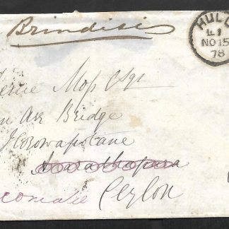 Great Britain 1878 QV Eight Pence SG 156 on cover to Ceylon