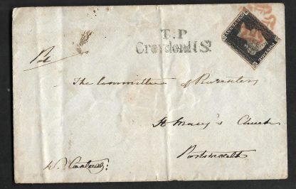 Great Britain 1840 QV Penny Black on cover with Cleveland St cancel dated Nov 1840