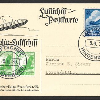 Germany 1936 Internal Hindenburg Illustrated postcard of Friedrichshafen