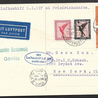 Germany 1928 Zeppelin card from Germany to New York