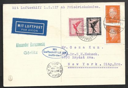 Germany 1928 Zeppelin card from Germany to New York
