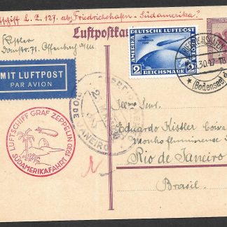 Germany 1930 Zeppelin card from Germany to South America