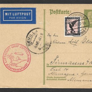 Germany 1930 Zeppelin card from Germany to South America