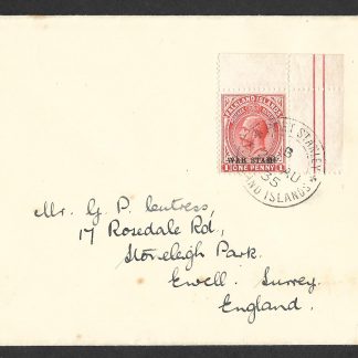 Falkland Islands 1935 GV One Penny War stamp used on cover to England