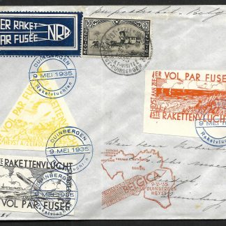 Belgium 1935 Rocket mail Flight cover with labels