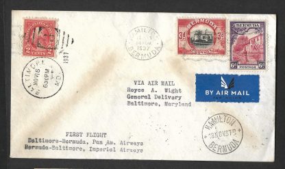 Bermuda 1937 special Flight cover to Baltimore and return
