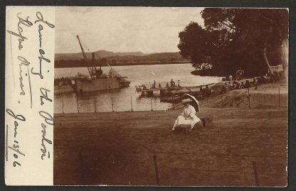 Northern Rhodesia real photographic postcard of the Pontoon Launch at Kafue Bridge
