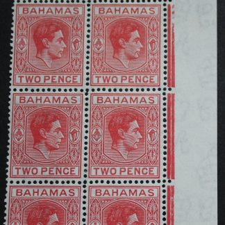 Bahamas 1941 GVI Two Pence marginal block with short T flaw SG 152ba unmounted mint